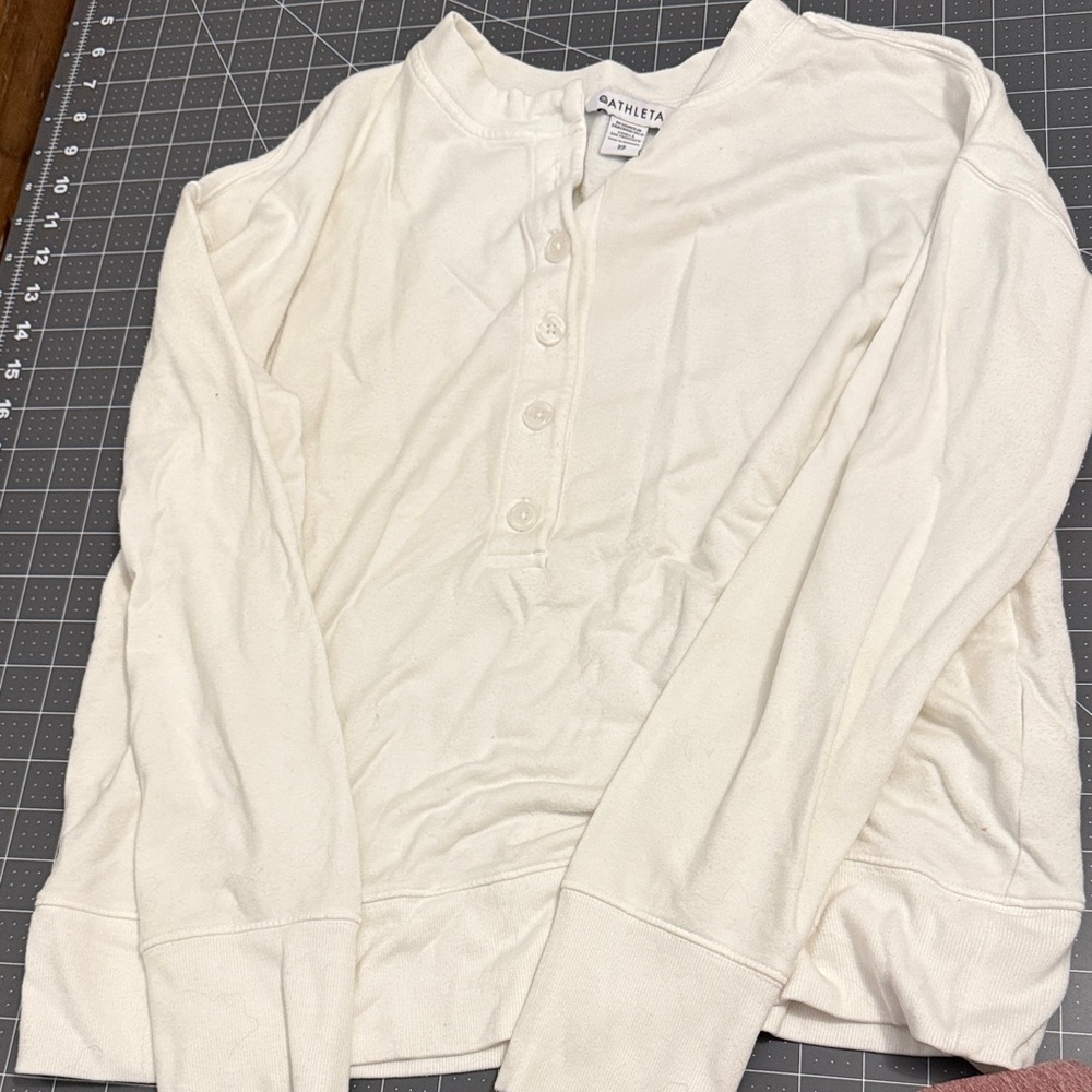 Athleta Off-White Henley Crewneck Pullover